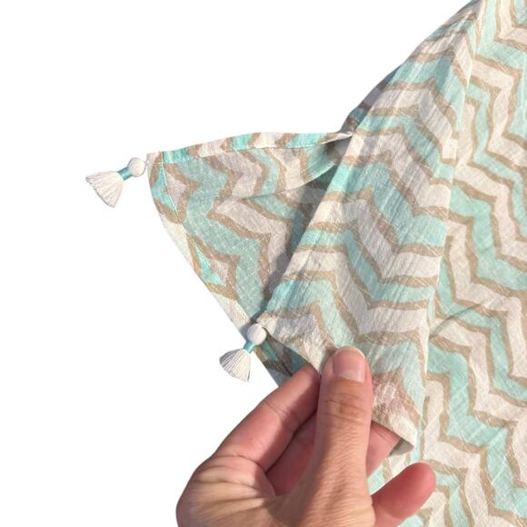 Vineyard Vines Women’s swim coverup aqua gray chevron embroidery tassel Size M - Picture 2 of 7